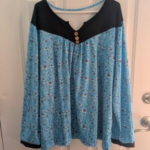 Floral Blue and Black Women's Top
